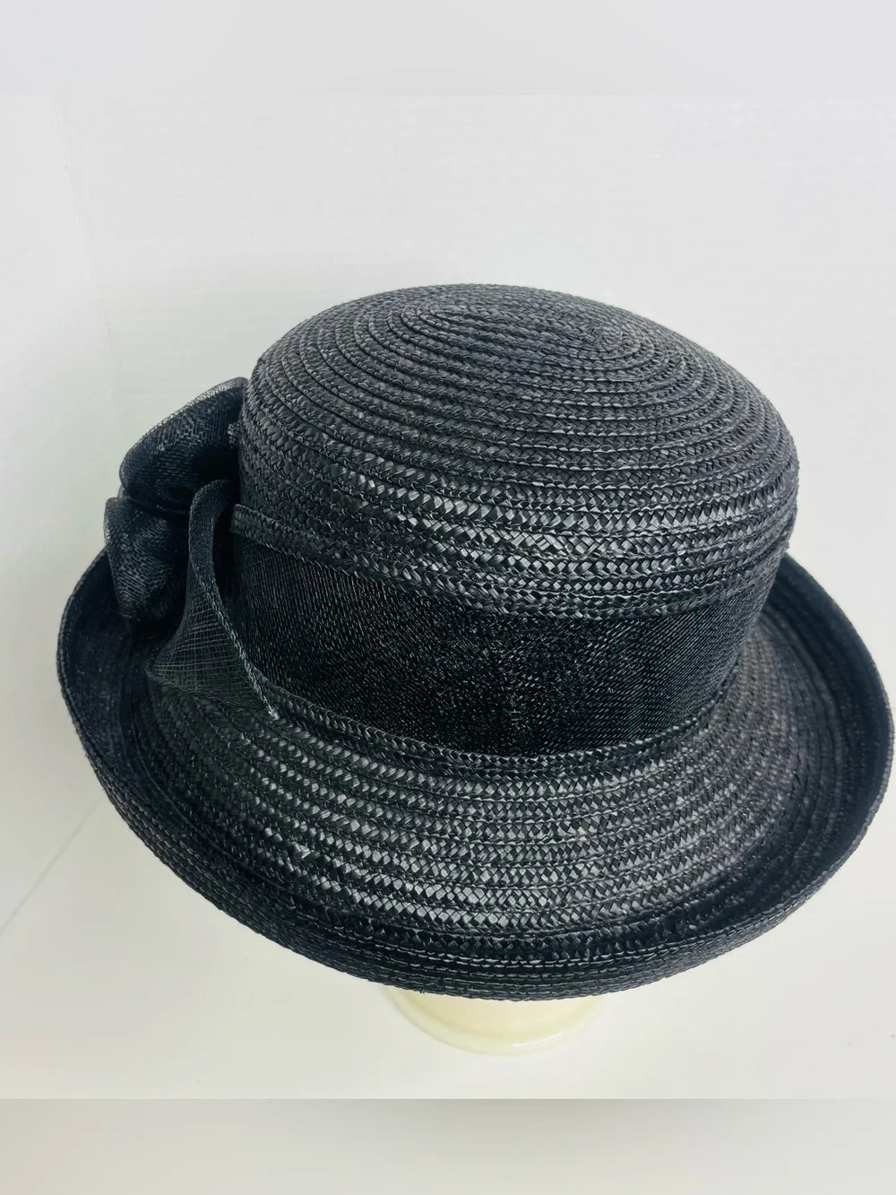 betmar Black Woven Dress Hat with Rosette Trio